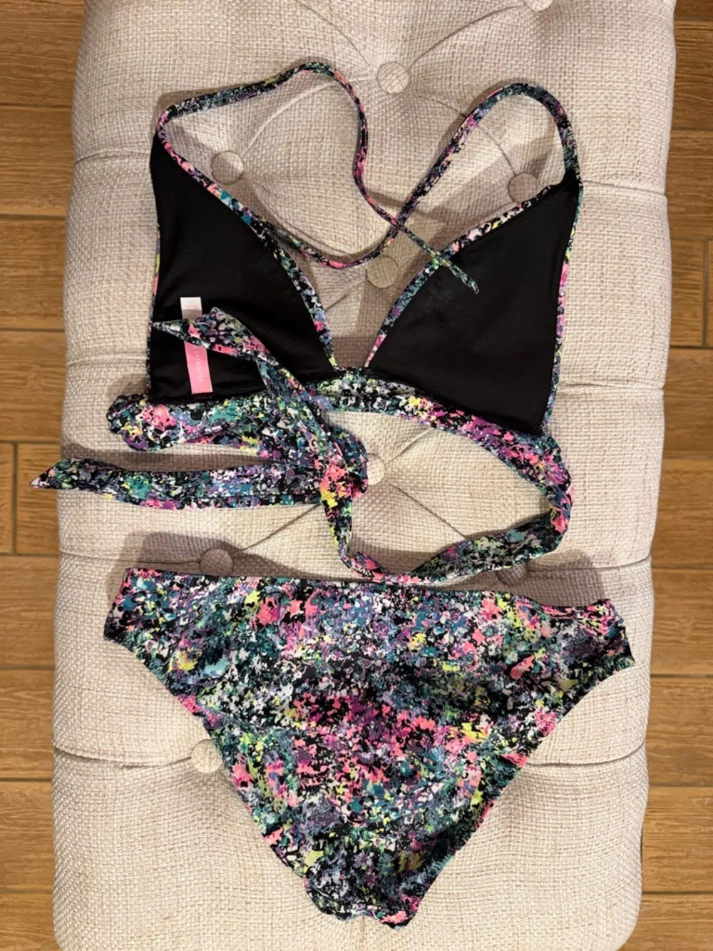 Victoria's Secret Multicolor Abstract Knockout Bikini Black Lining S Top M Botto - Picture 5 of 8